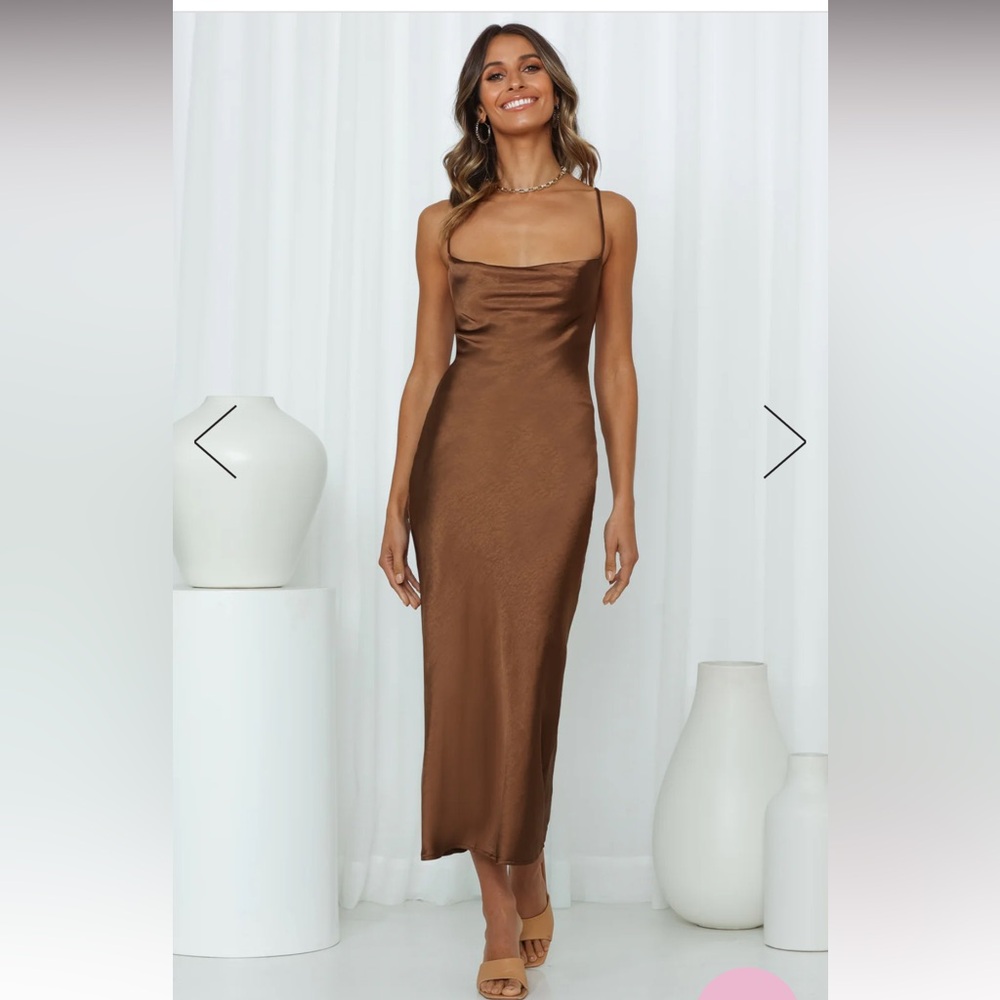 HelloMolly brown satin midi dress